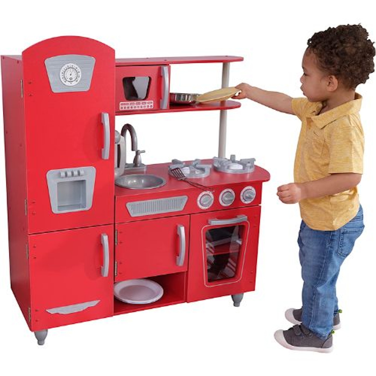 KidKraft 53173 Dark Red Vintage Wooden Pretend Play Toy Kitchen
